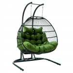 Wicker 2 Person Double Folding Hanging Egg Swing Chair, Dark Green, ESCF52DG