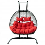 LeisureMod Wicker 2 Person Double Folding Hanging Egg Swing Chair, Red , ESCF52R