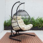 Wicker 2 Person Double Folding Hanging Egg Swing Chair, Beige, ESCF52BG