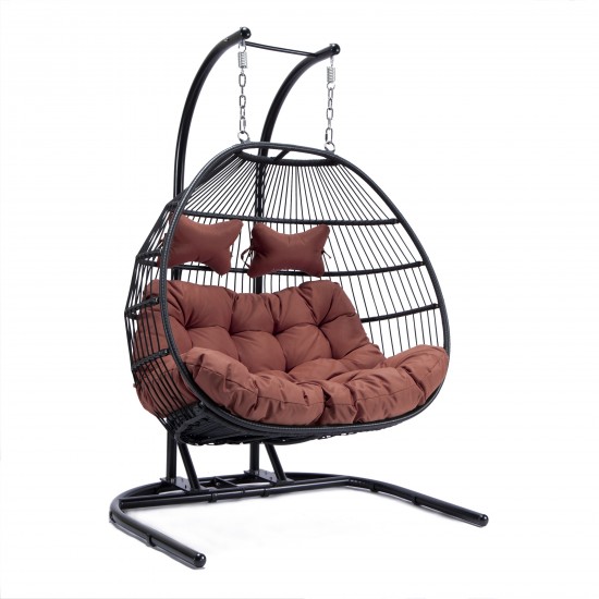 Wicker 2 Person Double Folding Hanging Egg Swing Chair, Cherry, ESCF52CHR