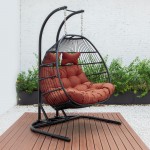 Wicker 2 Person Double Folding Hanging Egg Swing Chair, Cherry, ESCF52CHR