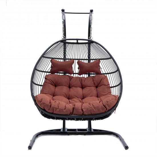 Wicker 2 Person Double Folding Hanging Egg Swing Chair, Cherry, ESCF52CHR