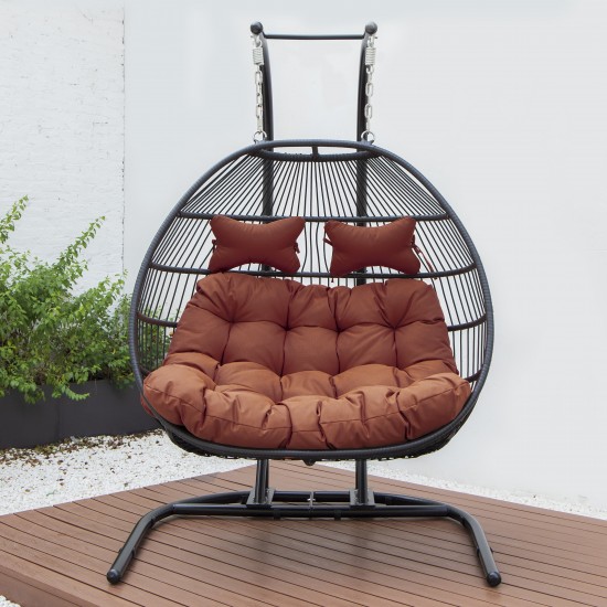 Wicker 2 Person Double Folding Hanging Egg Swing Chair, Cherry, ESCF52CHR