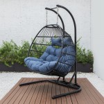 Wicker 2 Person Double Folding Hanging Egg Swing Chair, Navy Blue, ESCF52NBU