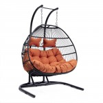 Wicker 2 Person Double Folding Hanging Egg Swing Chair, Orange, ESCF52OR