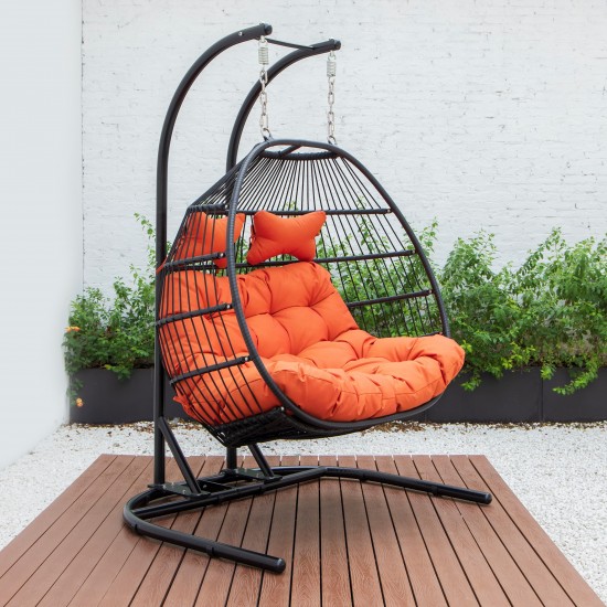 Wicker 2 Person Double Folding Hanging Egg Swing Chair, Orange, ESCF52OR