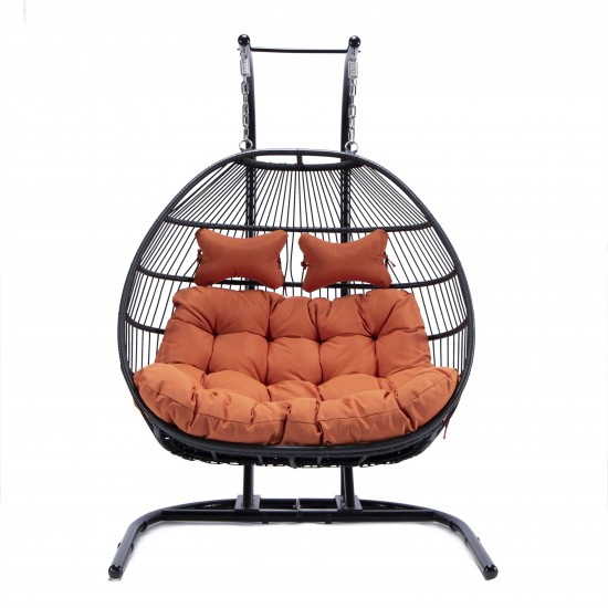 Wicker 2 Person Double Folding Hanging Egg Swing Chair, Orange, ESCF52OR