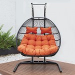 Wicker 2 Person Double Folding Hanging Egg Swing Chair, Orange, ESCF52OR