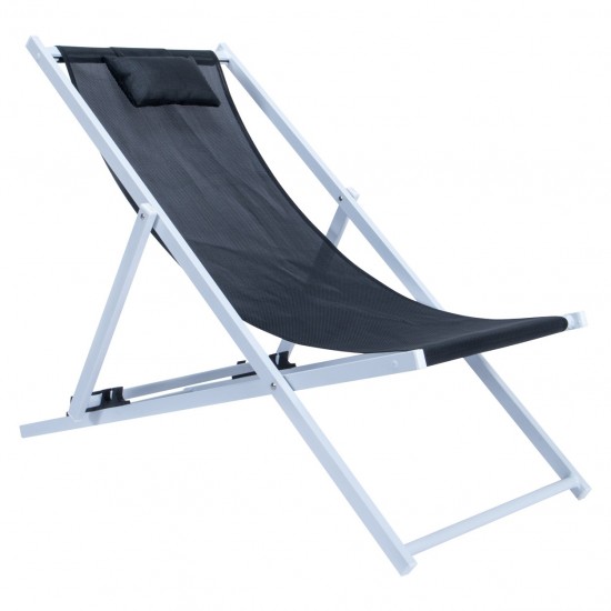 LeisureMod Sunset Outdoor Sling Lounge Chair With Headrest, Black, SLC22BL