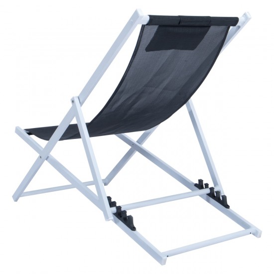 LeisureMod Sunset Outdoor Sling Lounge Chair With Headrest, Black, SLC22BL