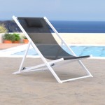 LeisureMod Sunset Outdoor Sling Lounge Chair With Headrest, Black, SLC22BL