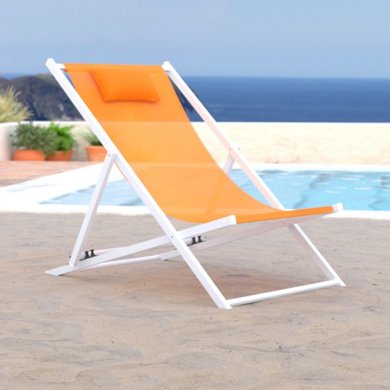 LeisureMod Sunset Outdoor Sling Lounge Chair With Headrest, Orange, SLC22OR