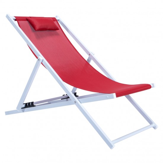 LeisureMod Sunset Outoor Sling Lounge Chair With Headrest, Red , SLC22R