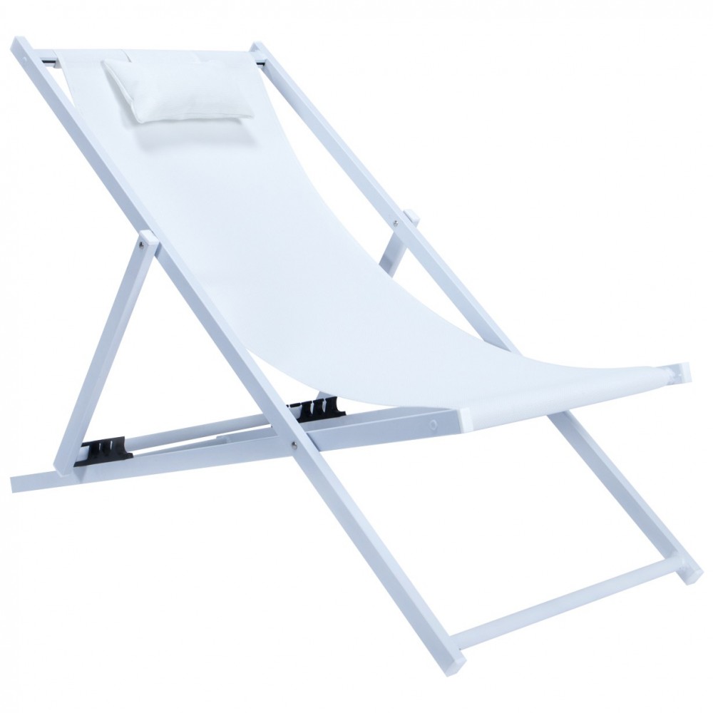 LeisureMod Sunset Outoor Sling Lounge Chair With Headrest, White , SLC22W LeisureMod Sunset Outoor Sling Lounge Chair With Headrest, White , SLC22W