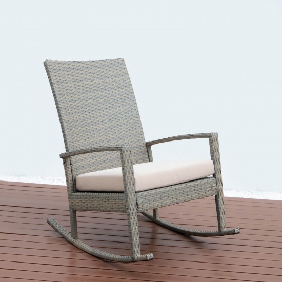 LeisureMod Duval Outdoor Wicker Rocking Chairs With Cushion, Beige, DR27BG