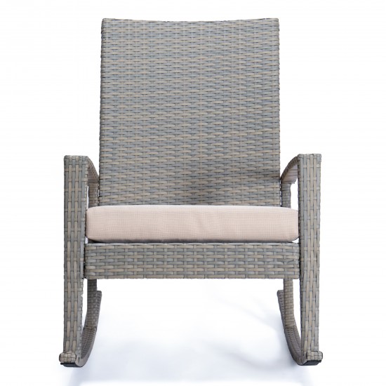 LeisureMod Duval Outdoor Wicker Rocking Chairs With Cushion, Beige, DR27BG