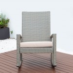 LeisureMod Duval Outdoor Wicker Rocking Chairs With Cushion, Beige, DR27BG