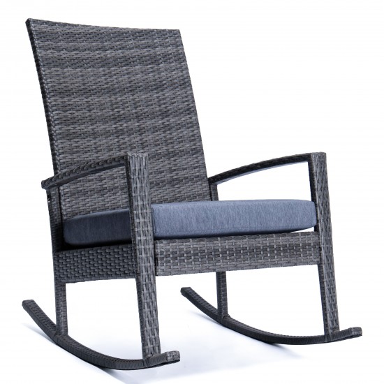 Duval Outdoor Wicker Rocking Chairs With Cushion, Charcoal Blue, DR27CBU