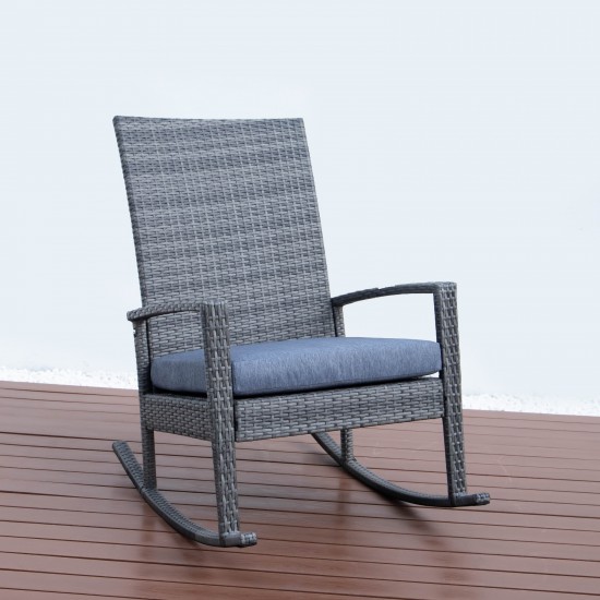 Duval Outdoor Wicker Rocking Chairs With Cushion, Charcoal Blue, DR27CBU