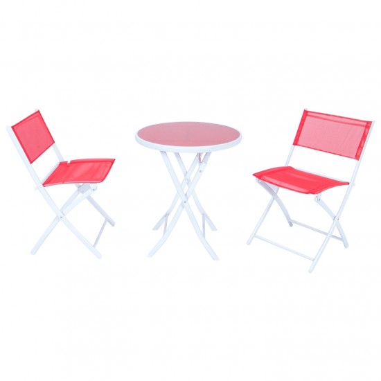 LeisureMod Outdoor Bistro Folding Table Chairs Set, Red , SCT19R