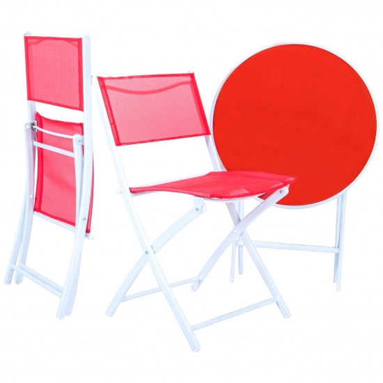 LeisureMod Outdoor Bistro Folding Table Chairs Set, Red , SCT19R