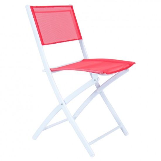 LeisureMod Outdoor Bistro Folding Table Chairs Set, Red , SCT19R