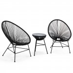 Montara 3 Piece Outdoor Lounge Patio Chair, Glass Top Table, Black, MCT29BL