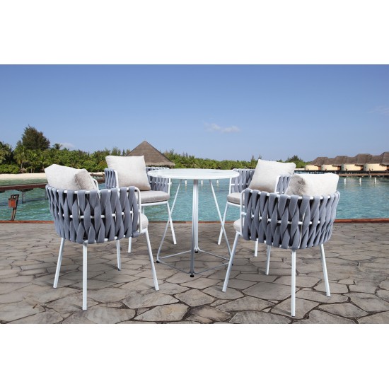 LeisureMod Spencer Rope 5 Piece Outdoor Bistro Patio Set, Light Grey, SCT23LGR