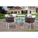 Spencer Modern Rope Outdoor Patio Dining Chair With Cushions, Brown, SC23BR