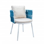 Spencer Modern Rope Outdoor Patio Dining Chair With Cushions, Blue, SC23BU