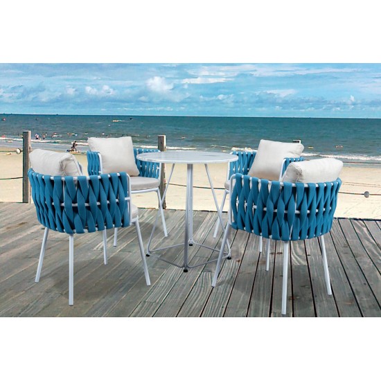 Spencer Modern Rope Outdoor Patio Dining Chair With Cushions, Blue, SC23BU