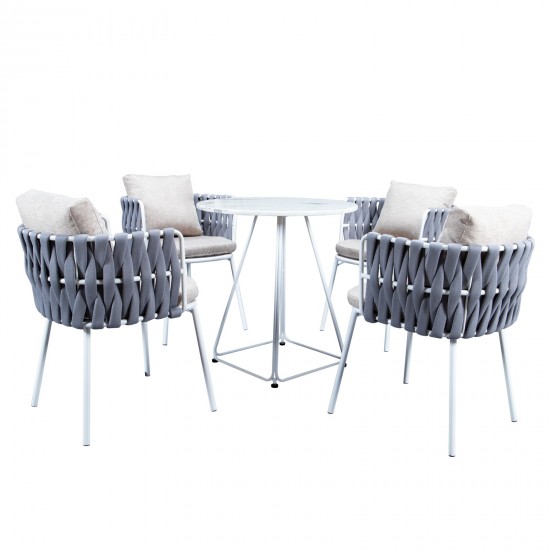 Spencer Modern Rope Outdoor Patio Dining Chair, Cushions, Light Grey, SC23LGR