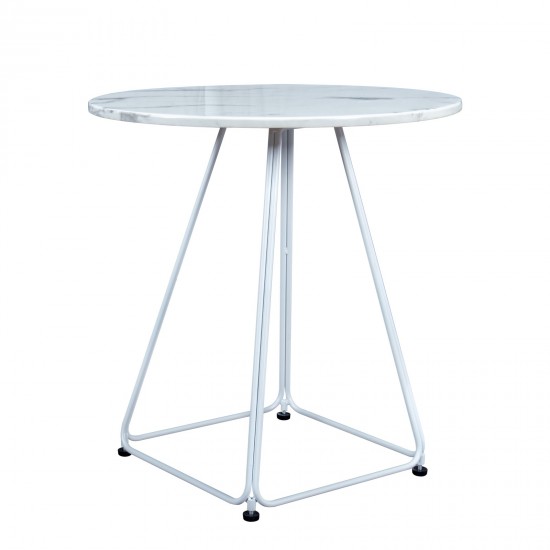 Spencer Modern Outdoor Patio Marble Top 27.56" Bistro Table, White, ST23W