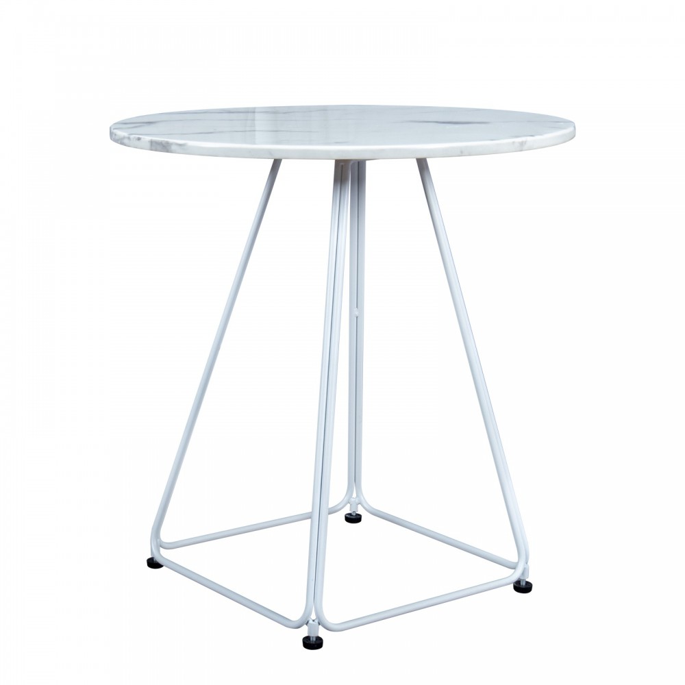 Spencer Modern Outdoor Patio Marble Top 27.56" Bistro Table, White, ST23W