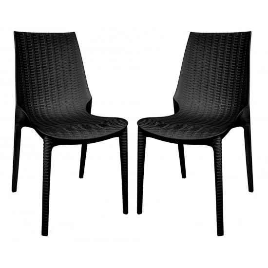 LeisureMod Kent Outdoor Dining Chair, Set of 2, Black, KC19BL2