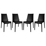 LeisureMod Kent Outdoor Dining Chair, Set of 4, Black, KC19BL4