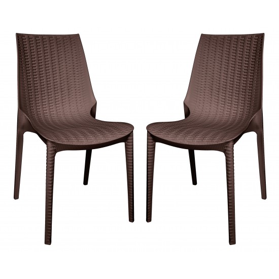 LeisureMod Kent Outdoor Dining Chair, Set of 2, Brown, KC19BR2