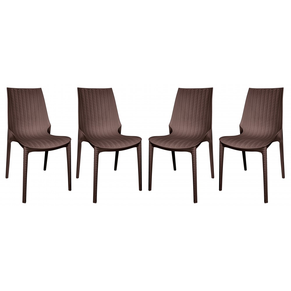 LeisureMod Kent Outdoor Dining Chair, Set of 4, Brown, KC19BR4 LeisureMod Kent Outdoor Dining Chair, Set of 4, Brown, KC19BR4
