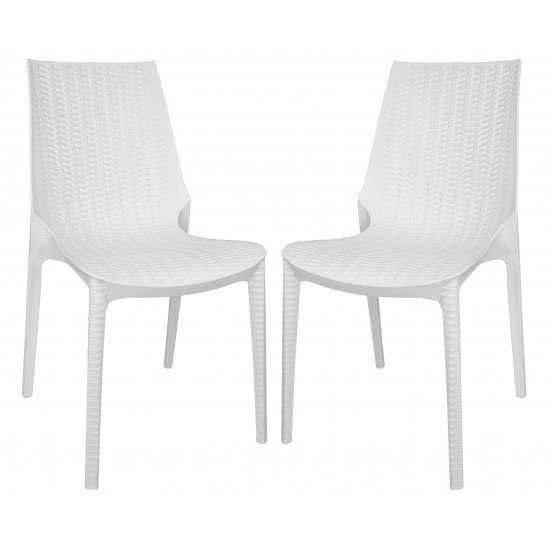LeisureMod Kent Outdoor Dining Chair, Set of 2, White, KC19W2
