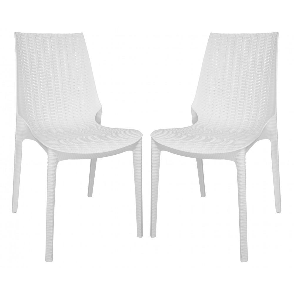 LeisureMod Kent Outdoor Dining Chair, Set of 2, White, KC19W2