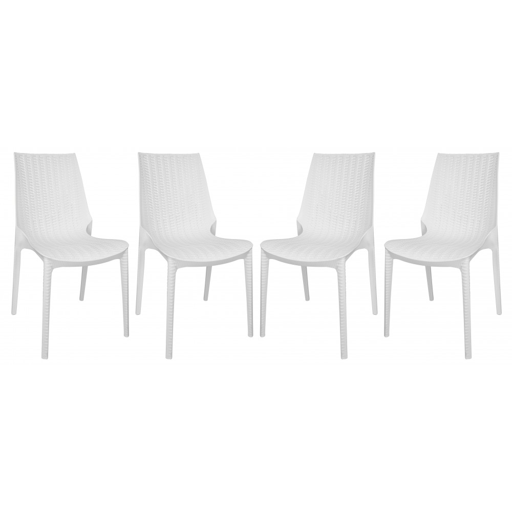 LeisureMod Kent Outdoor Dining Chair, Set of 4, White, KC19W4