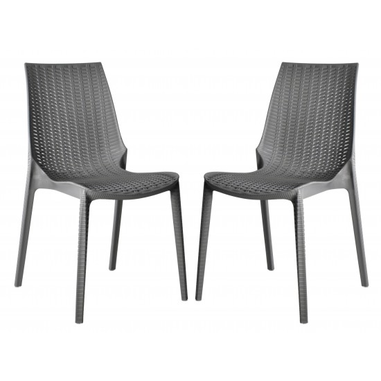LeisureMod Kent Outdoor Dining Chair, Set of 2, Grey, KC19GR2