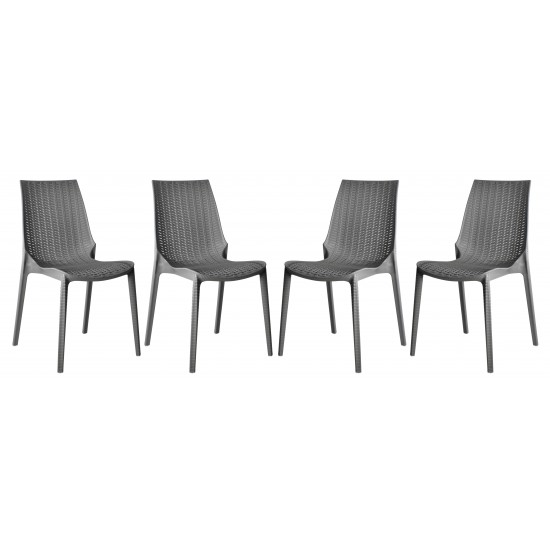 LeisureMod Kent Outdoor Dining Chair, Set of 4, Grey, KC19GR4