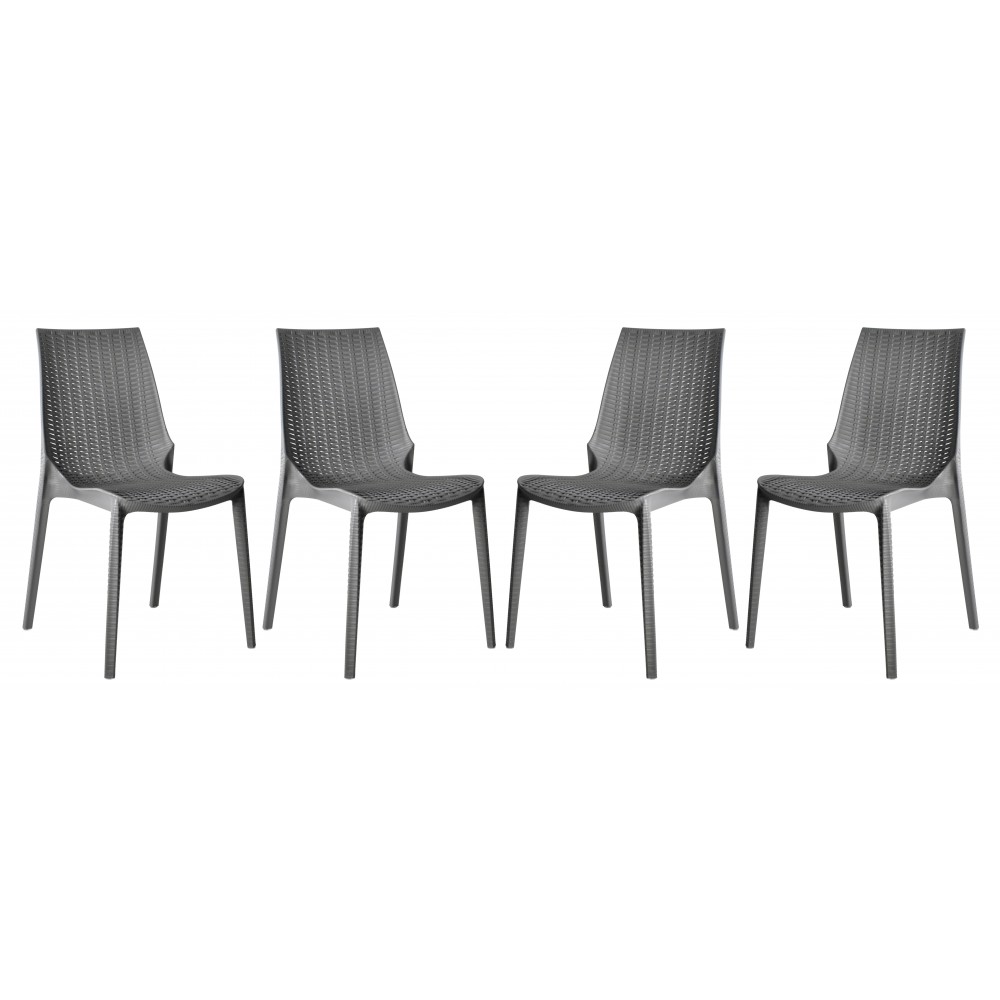 LeisureMod Kent Outdoor Dining Chair, Set of 4, Grey, KC19GR4