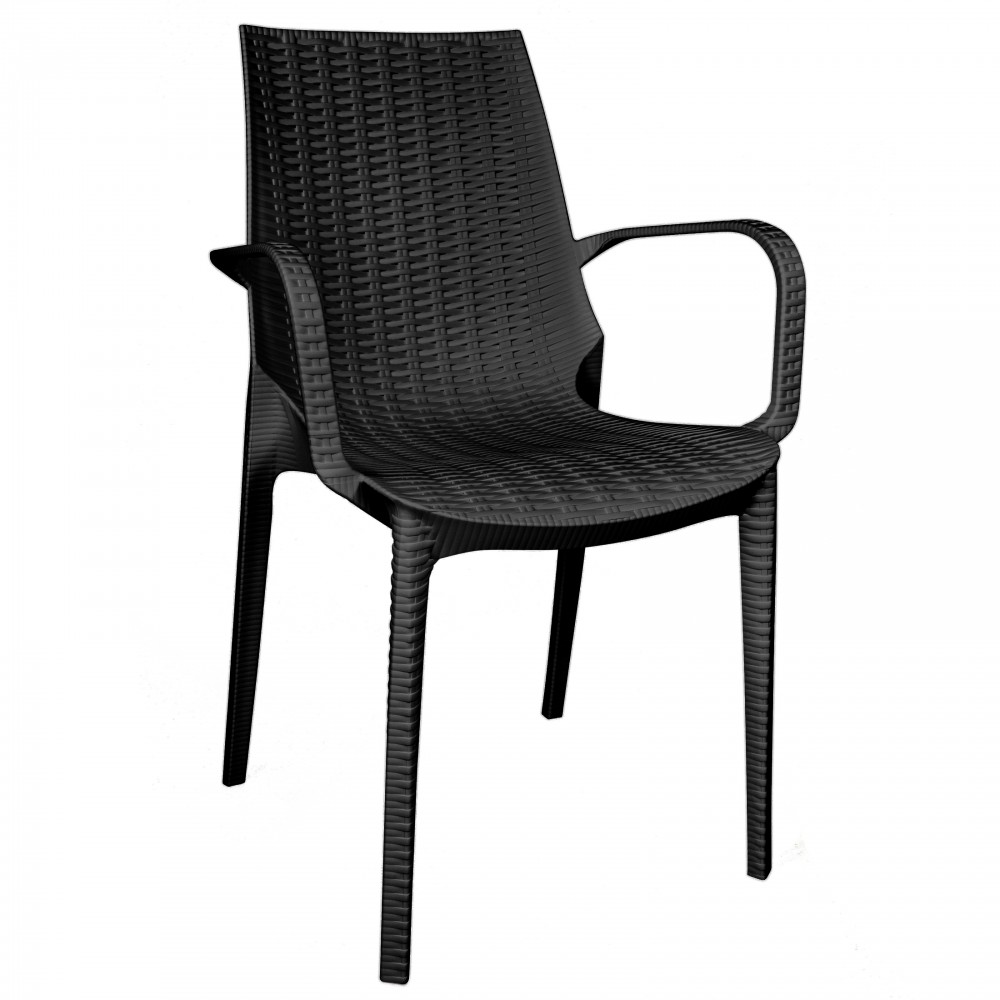 LeisureMod Kent Outdoor Dining Arm Chair, Black, KCA21BL