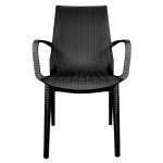 LeisureMod Kent Outdoor Dining Arm Chair, Black, KCA21BL