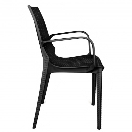 LeisureMod Kent Outdoor Dining Arm Chair, Black, KCA21BL