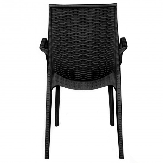 LeisureMod Kent Outdoor Dining Arm Chair, Black, KCA21BL