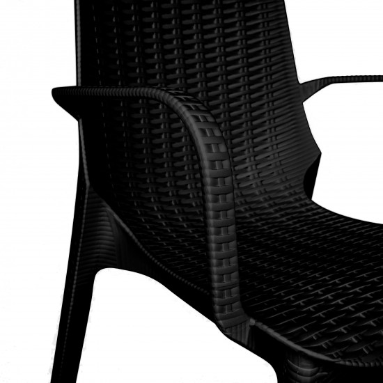 LeisureMod Kent Outdoor Dining Arm Chair, Black, KCA21BL