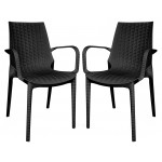 LeisureMod Kent Outdoor Dining Arm Chair, Set of 2, Black, KCA21BL2